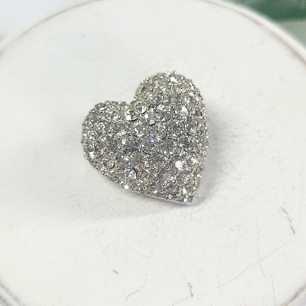 LEDO Puffy Rhinestone Crusted Heart Pin Brooch 3D
